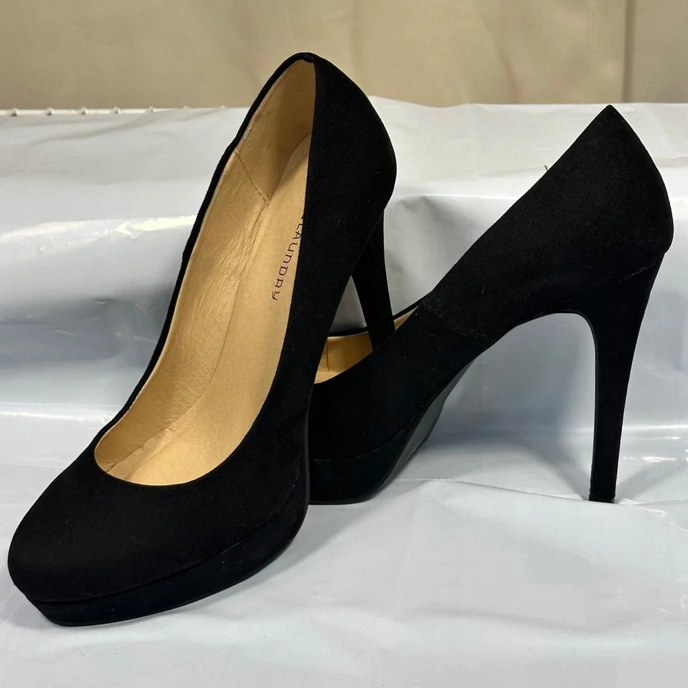 CL by Laundry Platform Pumps Women 9 Black Suede Round Toe Stiletto Excellent